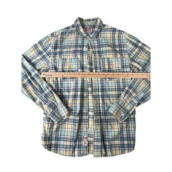 Levi's soft feel Shirt Yellow Green Plaid Men's Small Long Sleeve Cotton Casual - Picture 4 of 11
